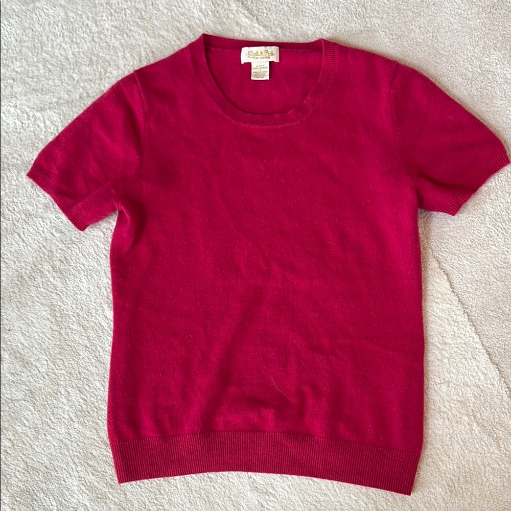Peck & Peck Hot Pink Cashmere Short Sleeve Crew Neck Sweater
